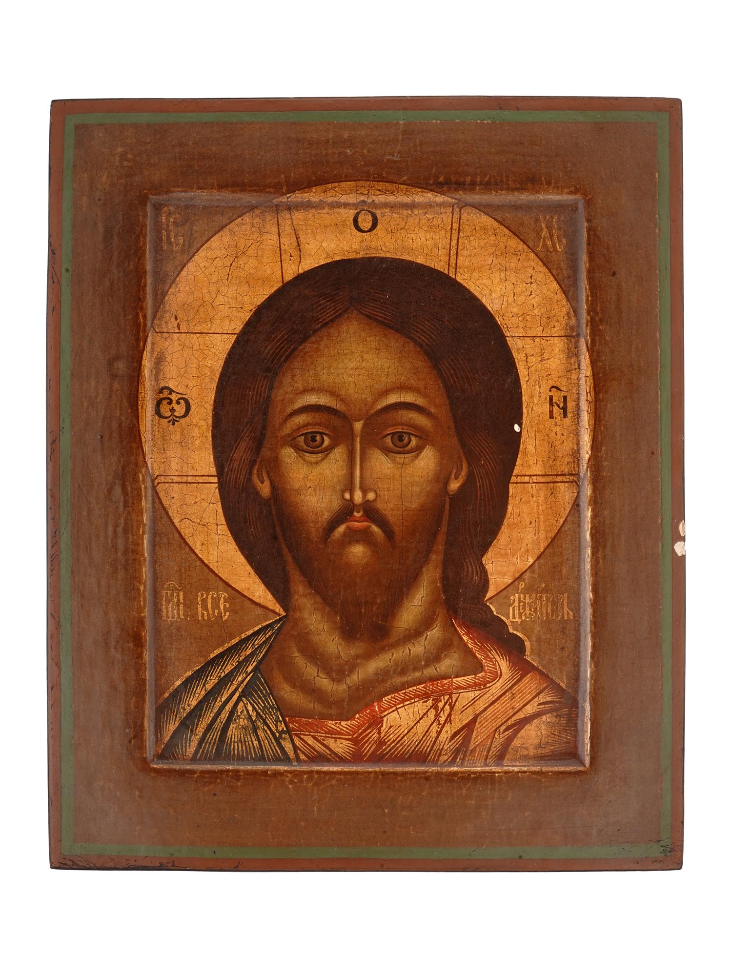 ANTIQUE 19TH CENT RUSSIAN ICON CHRIST PANTOCRATOR PIC-0